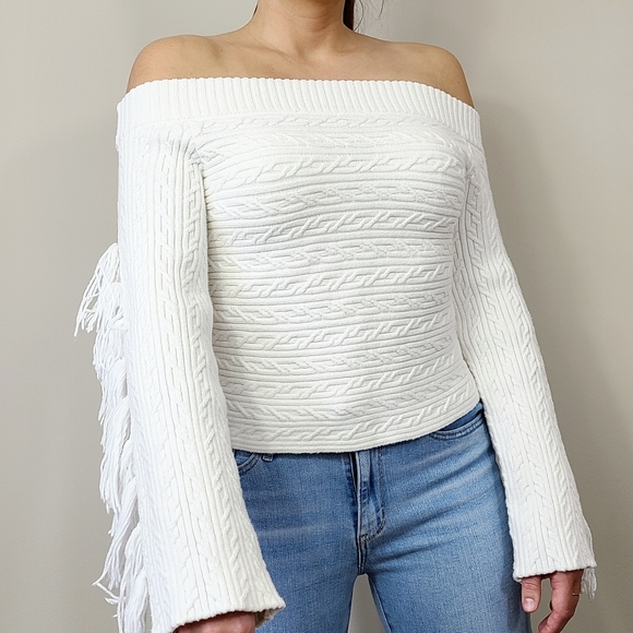 Rachel Roy Off The Shoulder Cropped Fringe Sweater - Picture 7 of 15